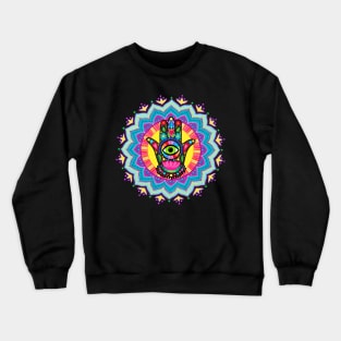 Colourful Lucky Hamsa Hand Mandala Crewneck Sweatshirt